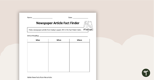 Go to Recalling Facts - Newspaper Worksheet teaching resource