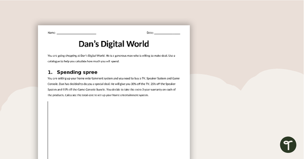 Go to Dan's Digital World – Financial Math Worksheets teaching resource