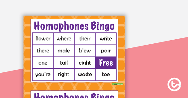 Go to Homophones Bingo teaching resource