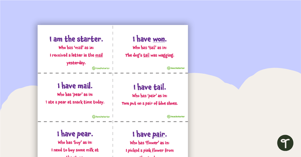 Go to I Have, Who Has? Homophones Game teaching resource