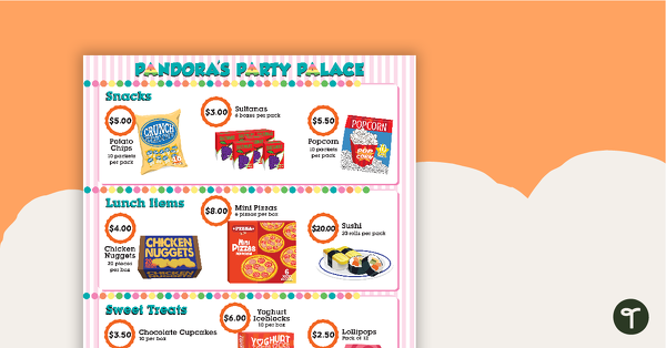 Go to Pandora's Party Palace Maths Activity – Middle Years teaching resource