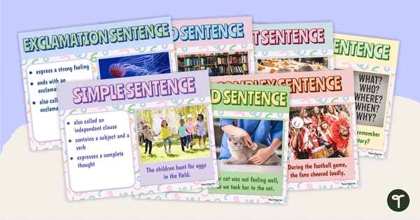 Go to Four Types of Sentences Poster Collection - Primary and Intermediate teaching resource