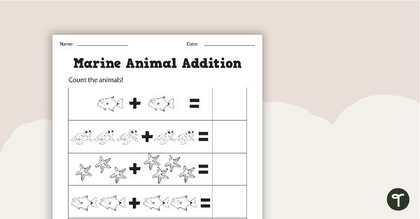 Go to Marine Animal Addition Worksheet teaching resource