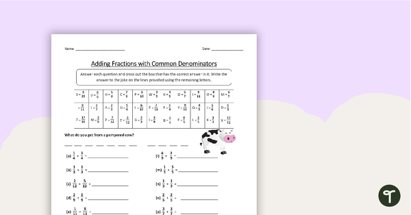 Go to Adding Fractions with Common Denominators Worksheet teaching resource