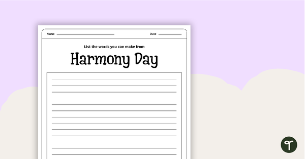 Go to Harmony Day Word Jumble Worksheet teaching resource