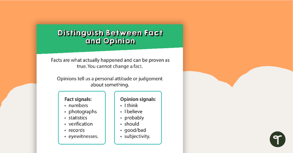 Go to Distinguish Between Fact and Opinion Poster teaching resource