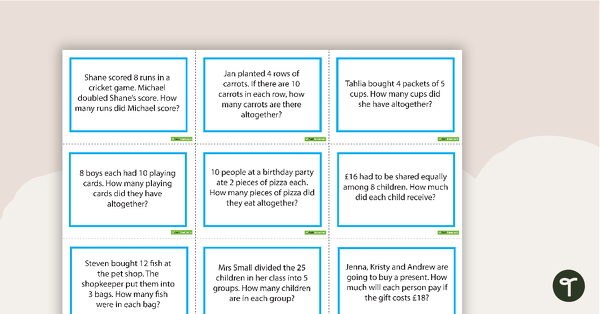 Go to Maths Word Problem Match Up Game - 0-50 Division and Multiplication teaching resource