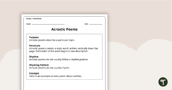 Go to Write an Acrostic Poem Worksheet teaching resource