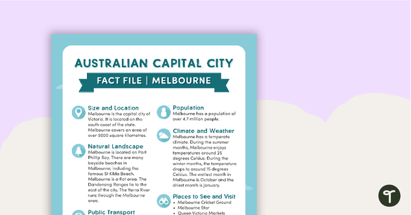 Go to Natural and Human Features of Australia - Melbourne Fact File teaching resource