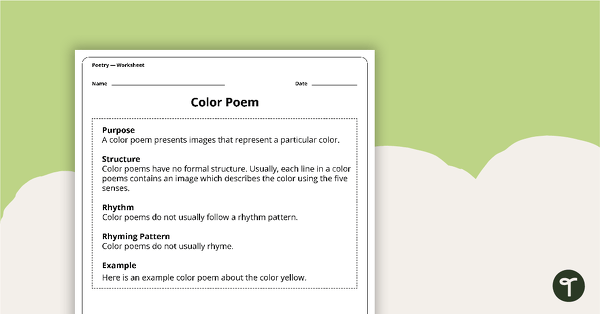 Go to Write a Color Poem Worksheet teaching resource