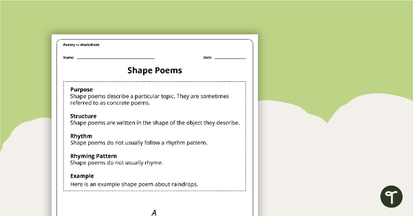 Go to Write a Shape Poem Worksheet teaching resource