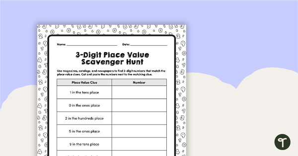 Go to 3-Digit Place Value Scavenger Hunt Worksheet teaching resource