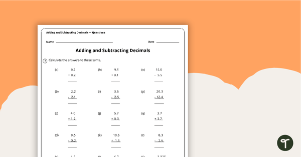 Go to Decimal Operations Worksheet teaching resource