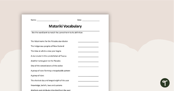 Go to Matariki Worksheets teaching resource