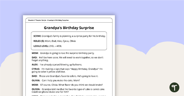 Go to Readers' Theater Script - Grandpa's Birthday Surprise teaching resource