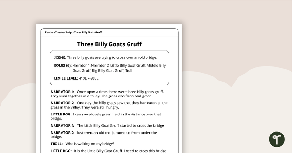 Go to Readers' Theater Script - Three Billy Goats Gruff teaching resource