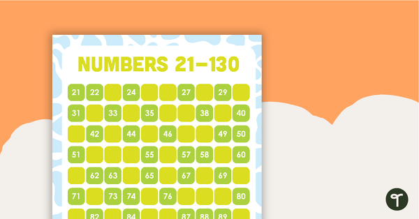 Go to Numbers 21 -130 Chart - Missing Numbers teaching resource