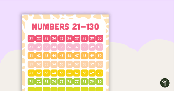 Go to Numbers 21 -130 Chart - Missing Numbers From 80 teaching resource