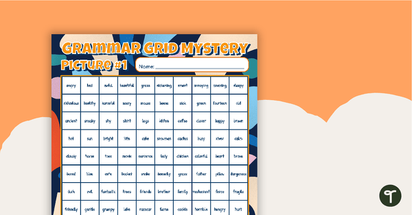 Go to Grammar Grid Mystery Picture Worksheet-Nouns, Verbs, Adjectives teaching resource