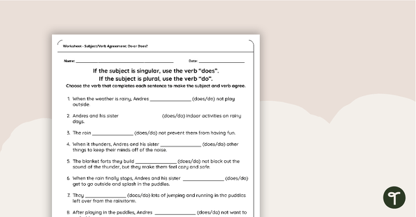 Go to Do/Does Subject Verb Agreement Worksheet teaching resource