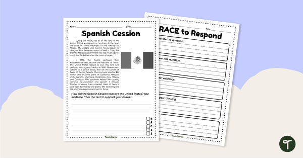 Go to Mexican Cession- Constructed Response Passage Worksheet teaching resource