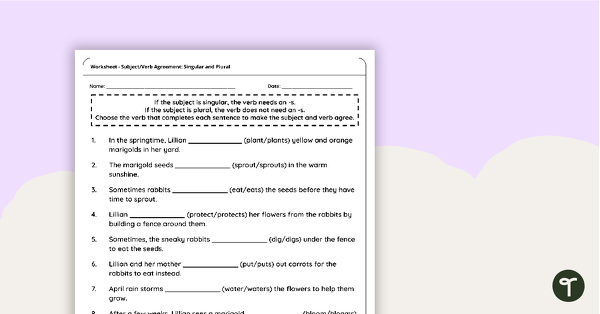 Go to Singular and Plural-Subject-Verb Agreement Worksheet teaching resource