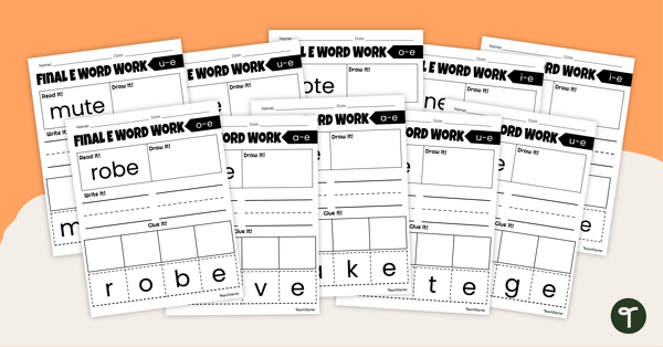 Go to Final E - Word Study Worksheets Pack teaching resource