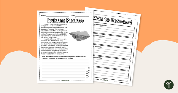 Go to The Louisiana Purchase -Constructed Response Worksheet teaching resource