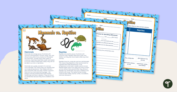 Go to Paired Passage Worksheets-Mammals vs. Reptiles teaching resource