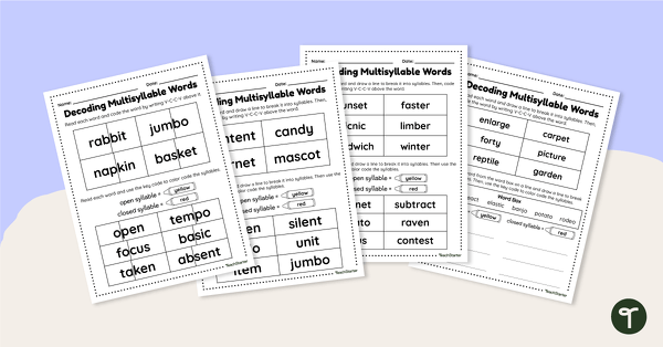 Go to Multisyllable Words Worksheets teaching resource