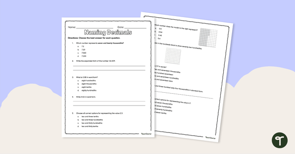 Go to Naming Decimals Worksheet teaching resource