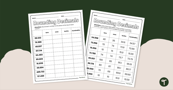 Go to Rounding Decimals – Worksheet for 5th Grade teaching resource