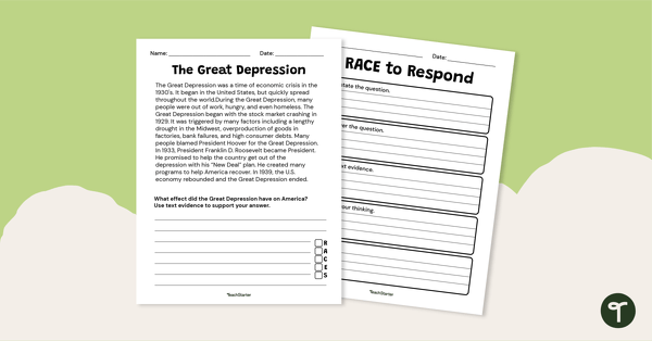 Go to Great Depression Constructed Response Worksheet teaching resource