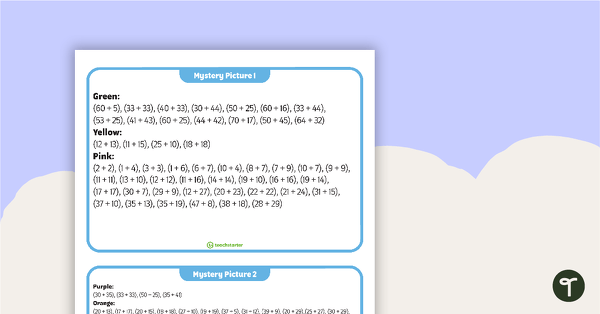 Go to Hundreds Chart Mystery Picture - Addition Task Cards teaching resource