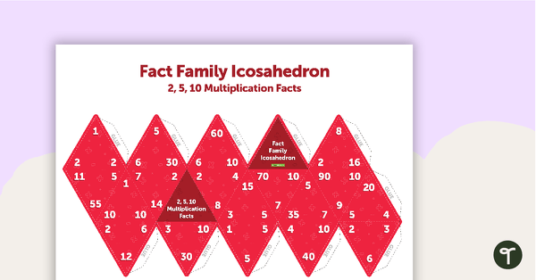 Go to Fact Family Icosahedron (2, 5, 10 Multiplication and Division Facts) teaching resource