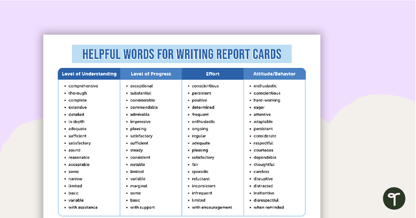 Go to Helpful Words for Report Cards teaching resource