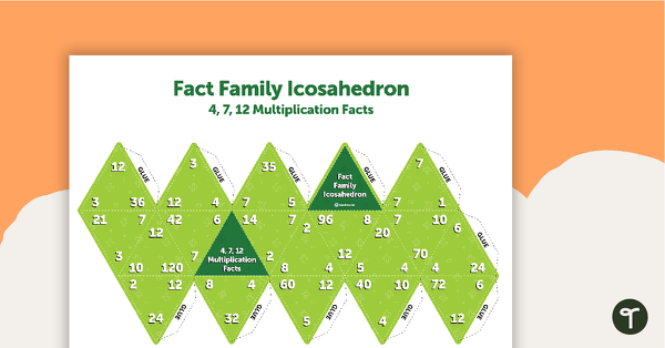 Go to Fact Family Icosahedron (4, 7, 12 Multiplication and Division Facts) teaching resource