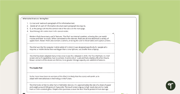 Go to Information Text Structure Worksheet – The Apple iPad teaching resource