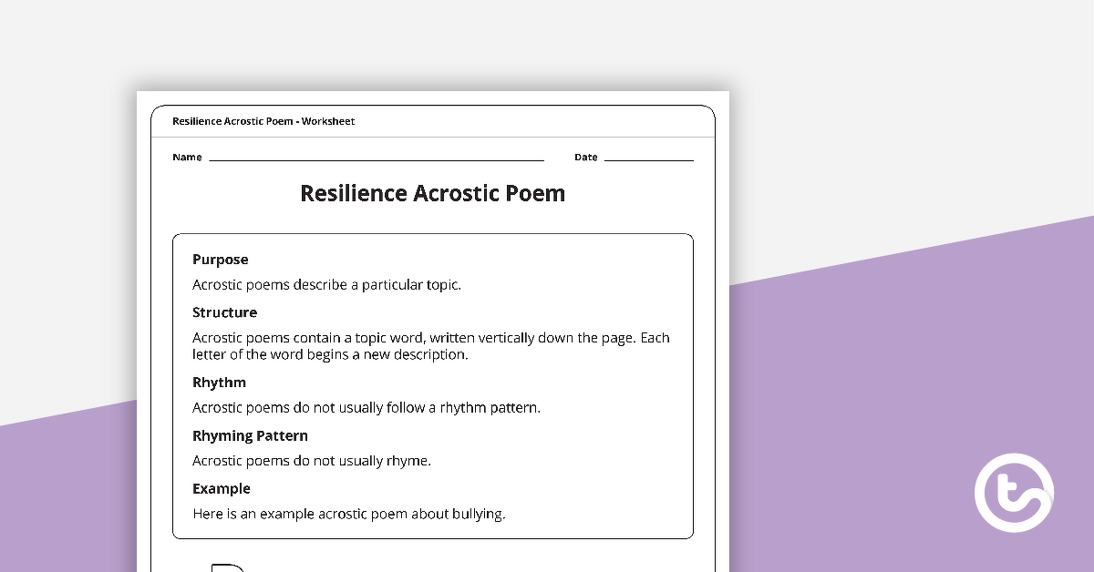 Resilience Acrostic Poem Worksheet teaching-resource