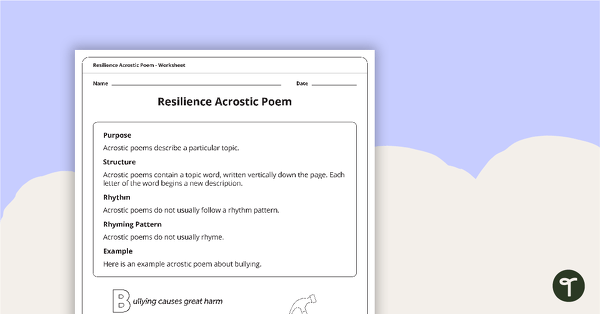 Go to Resilience Acrostic Poem Worksheet teaching resource