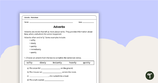 Go to Adverbs Worksheet teaching resource