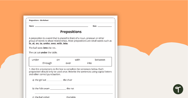 Go to Prepositions Worksheet teaching resource