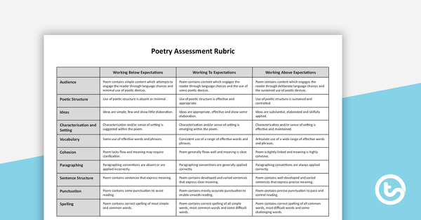 Go to Assessment Rubric - Poetry teaching resource