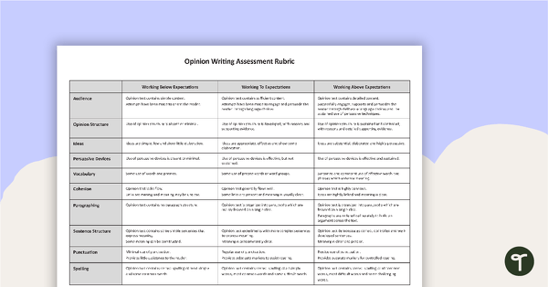 Go to Assessment Rubric - Opinion Writing teaching resource