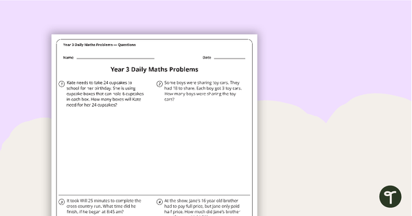 Go to Maths Word Problems - Year 3 (Worksheets) teaching resource