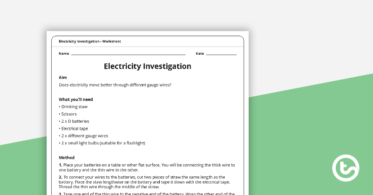 Electricity Investigation - Worksheet teaching-resource