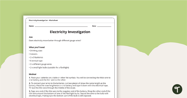 Go to Electricity Investigation - Worksheet teaching resource