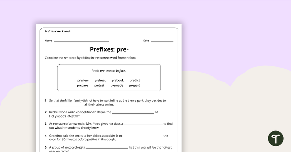 Go to Prefix Worksheet - Words With the Pre- Prefix teaching resource