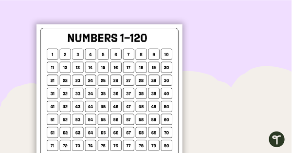 Go to Black and White Number Chart 1–120 teaching resource