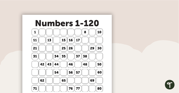 Go to Missing Values Number Chart - 1–120 teaching resource